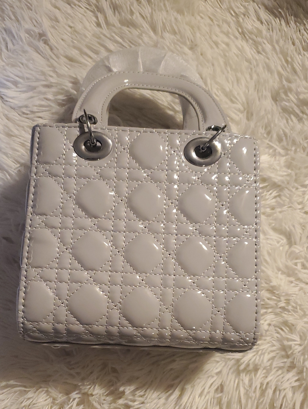 Small Light Gray Quilted Patent Tote Bag